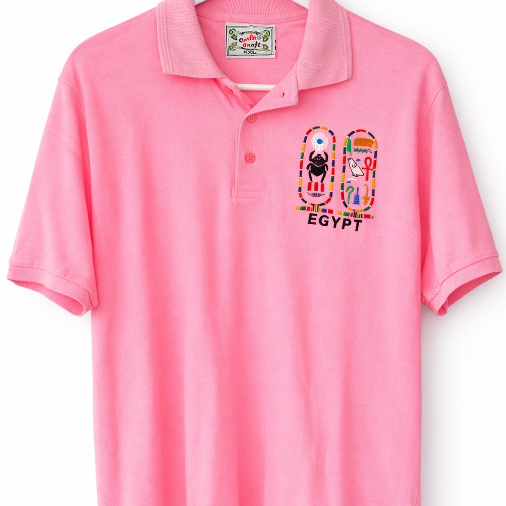 Pink Egypt Art Museum Embroidered Polo Shirt – XL – Travel Souvenir
